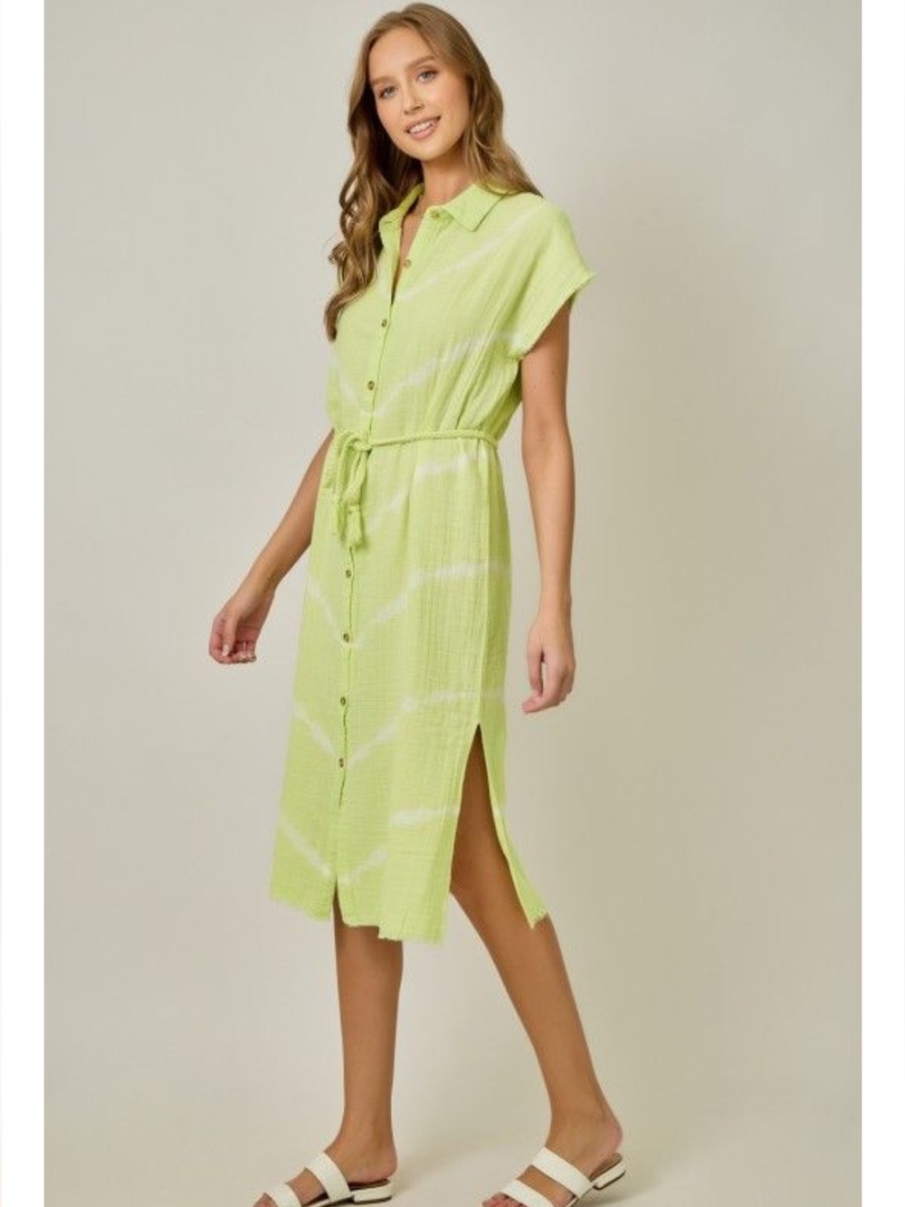 NWT Mystree Tie Dye Button Front Shirt Dress Green Size Small Midi Dress